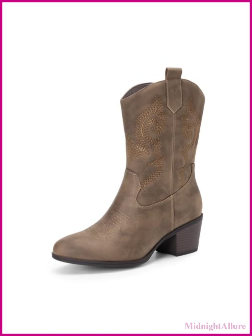Embroidered Faux Leather Mid Calf Cowboy Boots